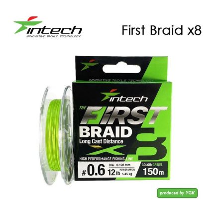 Intech First Braid X8 PE #1.0 (0,165 mm) 17lb (7,26 kg) 150 m Fluo Green